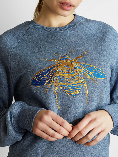 Gung Ho - Signature Embroidered Bee Sweatshirt - Grey Marl