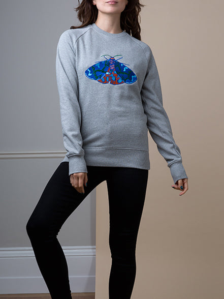 Gung Ho - Embroidered Tiger Moth Sweatshirt - Grey